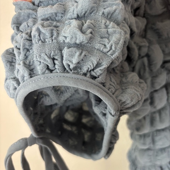 Endless Rose Puff Sleeve Sweatheart Textured Midi Dress Blue Women’s Size Small - Picture 8 of 11